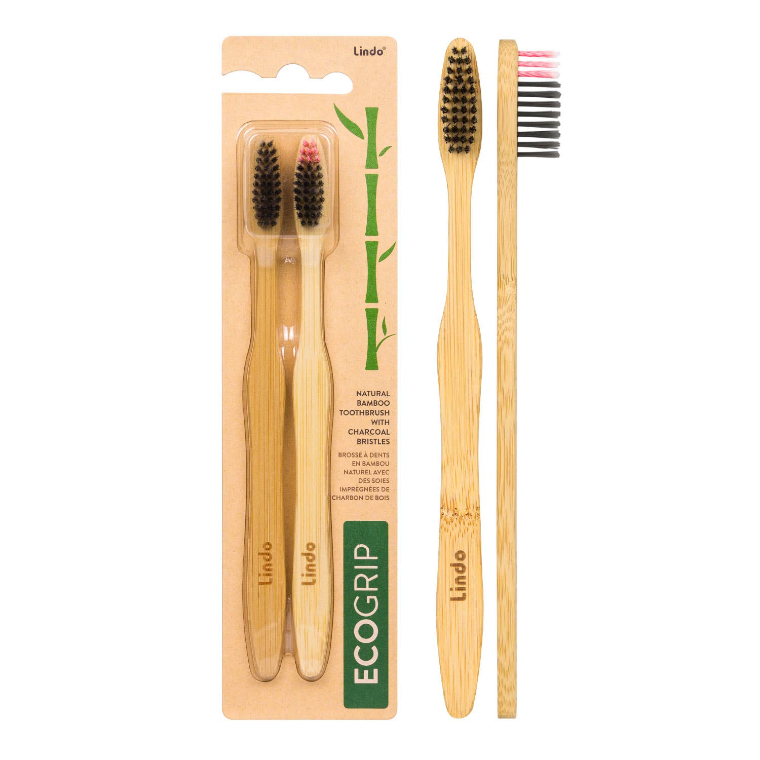 Lindo - Vente Brosses à dents - Lindo EcoGrip Brosse à dents en bambou - 2 pcs/pq3