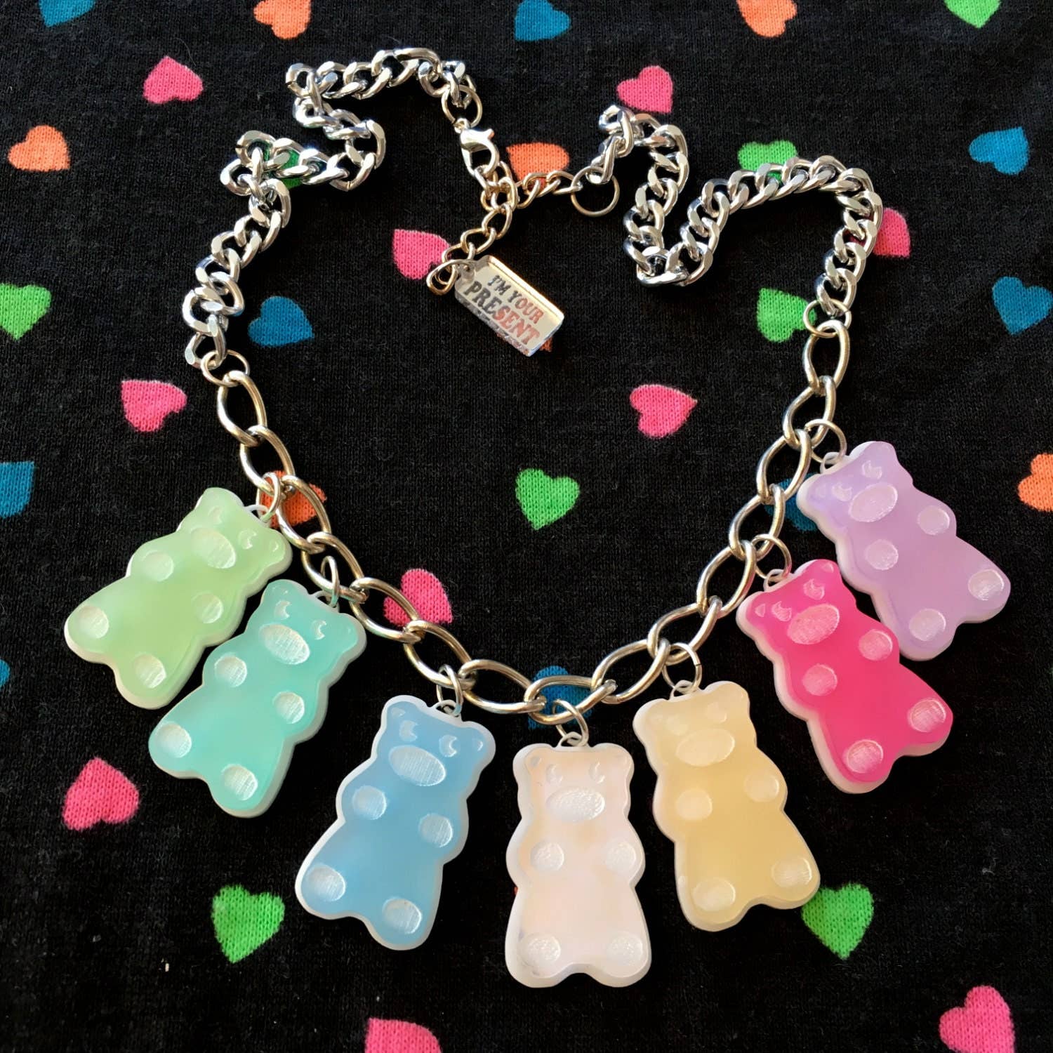 I'm Your Present – wholesale Halsband - Barn – Pastell Rainbow Gummy Bear Candy Food Charm Halsband, Laserskuren akryl1