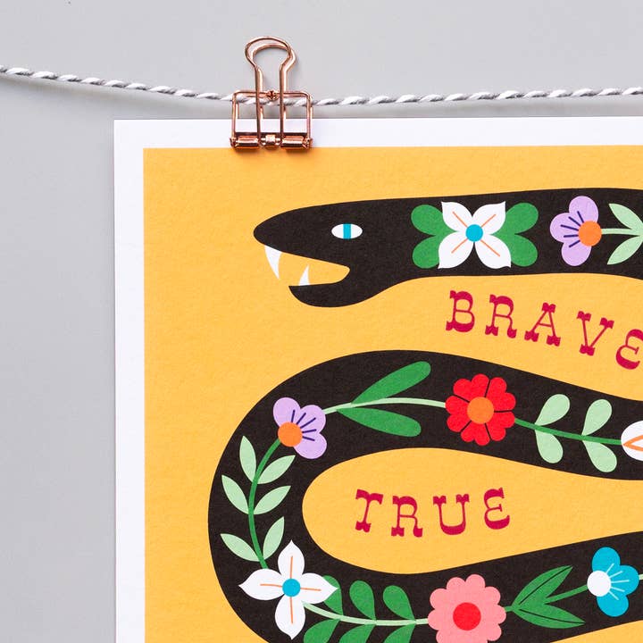 Maggiemagoo Designs - Wholesale Art Print - A3 folk art snake print on yellow background