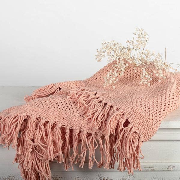 Forpost Trade Inc - Wholesale Throw Blanket - 50" x 65" Cotton Net Weave Throw With Fringes, Light Pink1