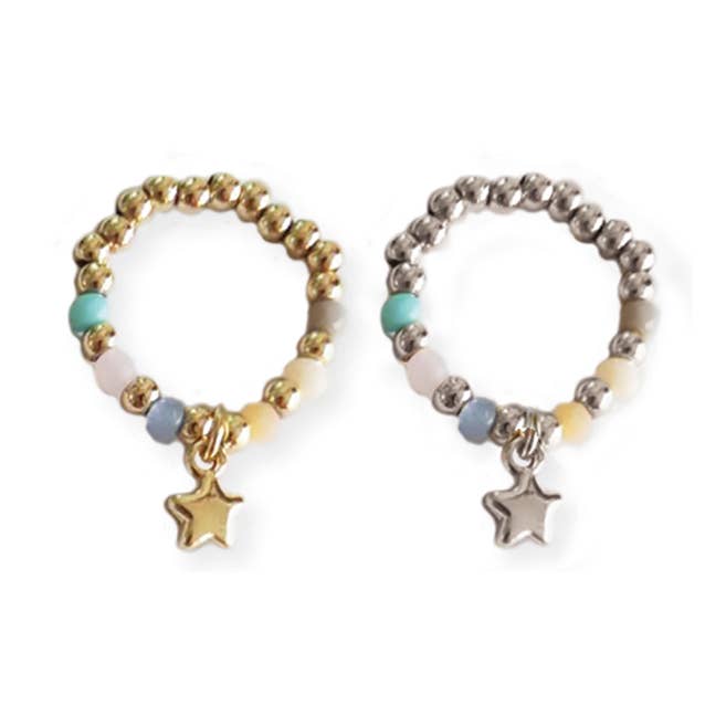 Gold Star Charm Bead Stretch Rings for wholesale by ZAD