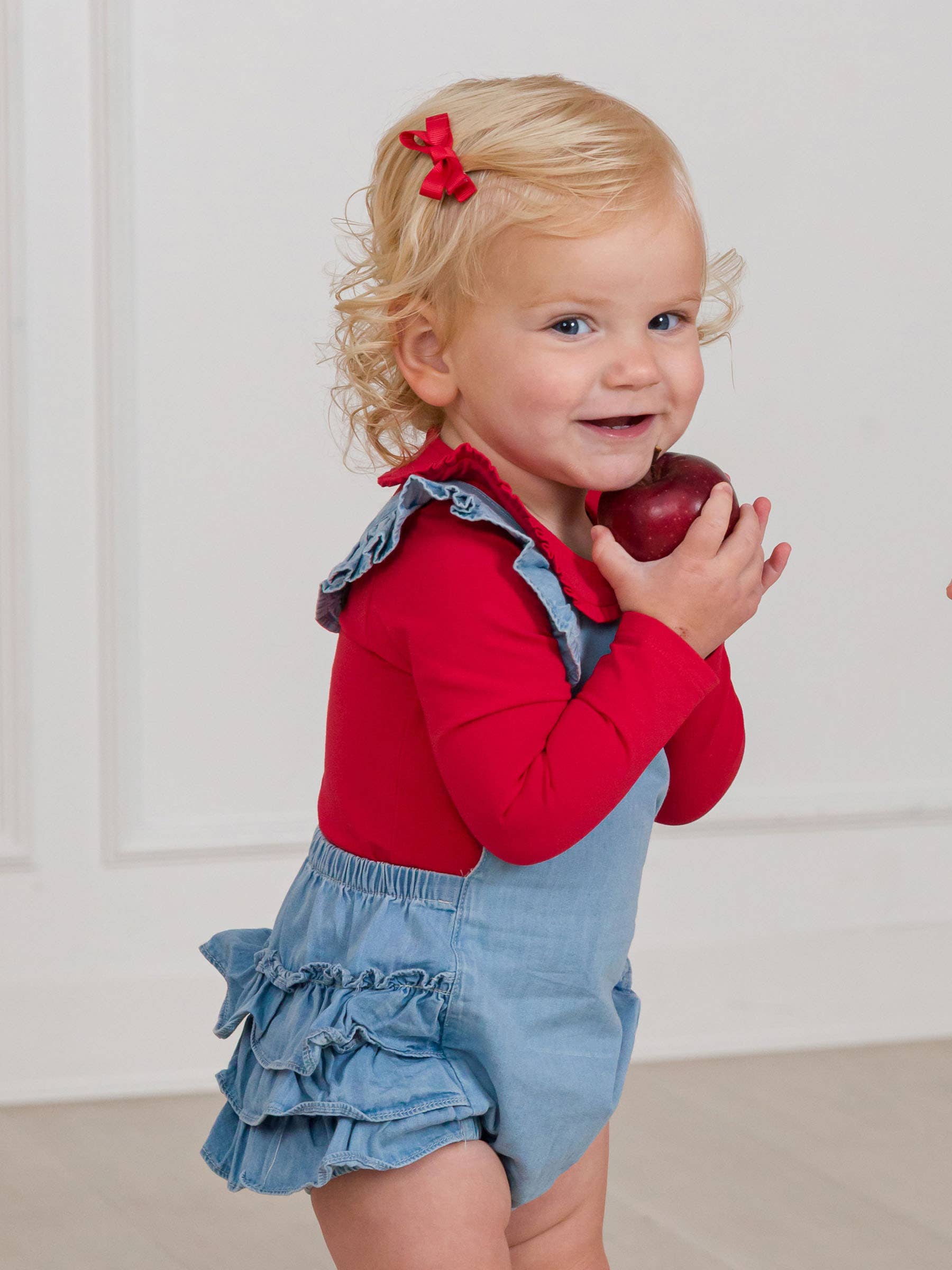 Rood Baby meisjes rood gerimpeld Peter Pan kraag lange mouwen gebreid rompertje voor groothandel op Faire7