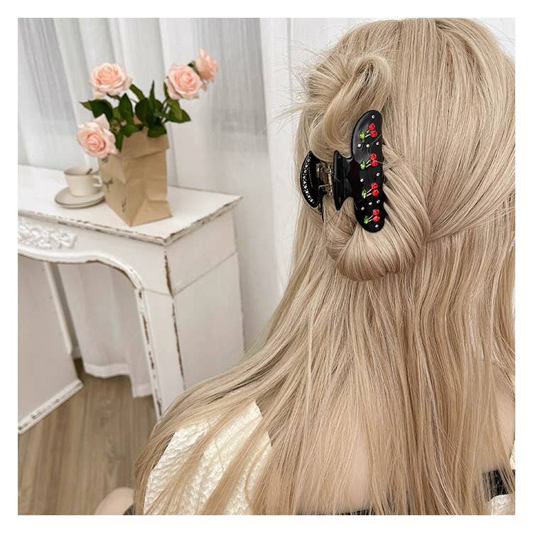 LadyJuneAccessories - Wholesale Hair Clip - Women's - Cherry Crystal Hair Claw Clip – Available in 3 colors8