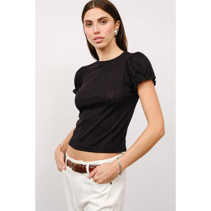 Clementine Ruffle Sleeve Pointelle Knit Baby Tee for wholesale by Loucia