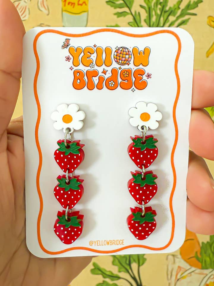 Mini Stacked Strawberry & Daisy Earrings for wholesale by YellowBridge