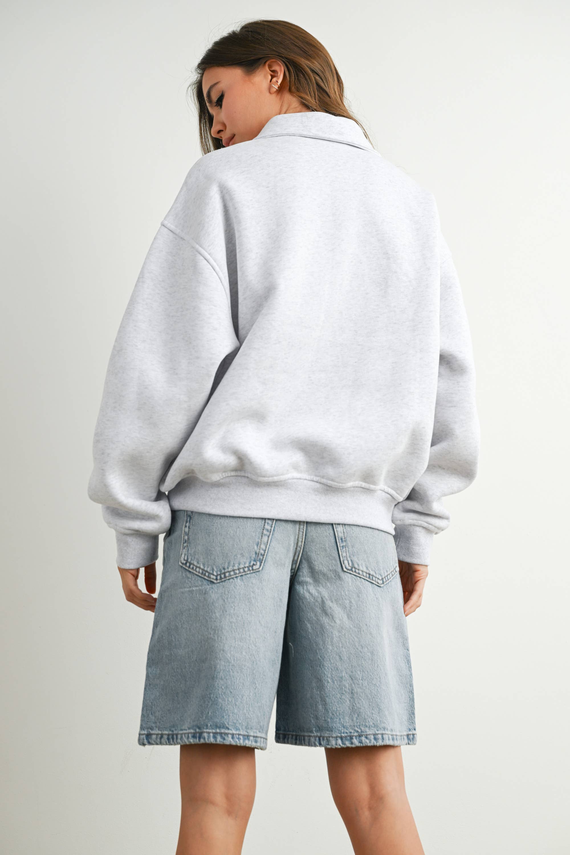 BUTTERMELON - Wholesale Sweatshirt - Women's - Loose Collared Quarter-Zip Top - BMT77946