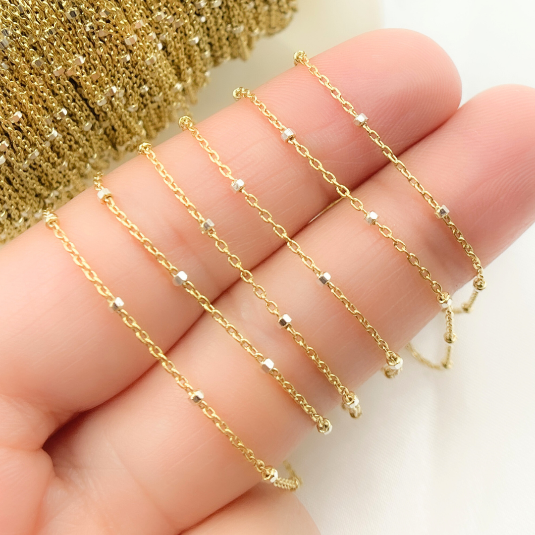 Z36GS1. Gold Plated 925 Sterling Silver Satellite Cube Chain for wholesale on Faire0