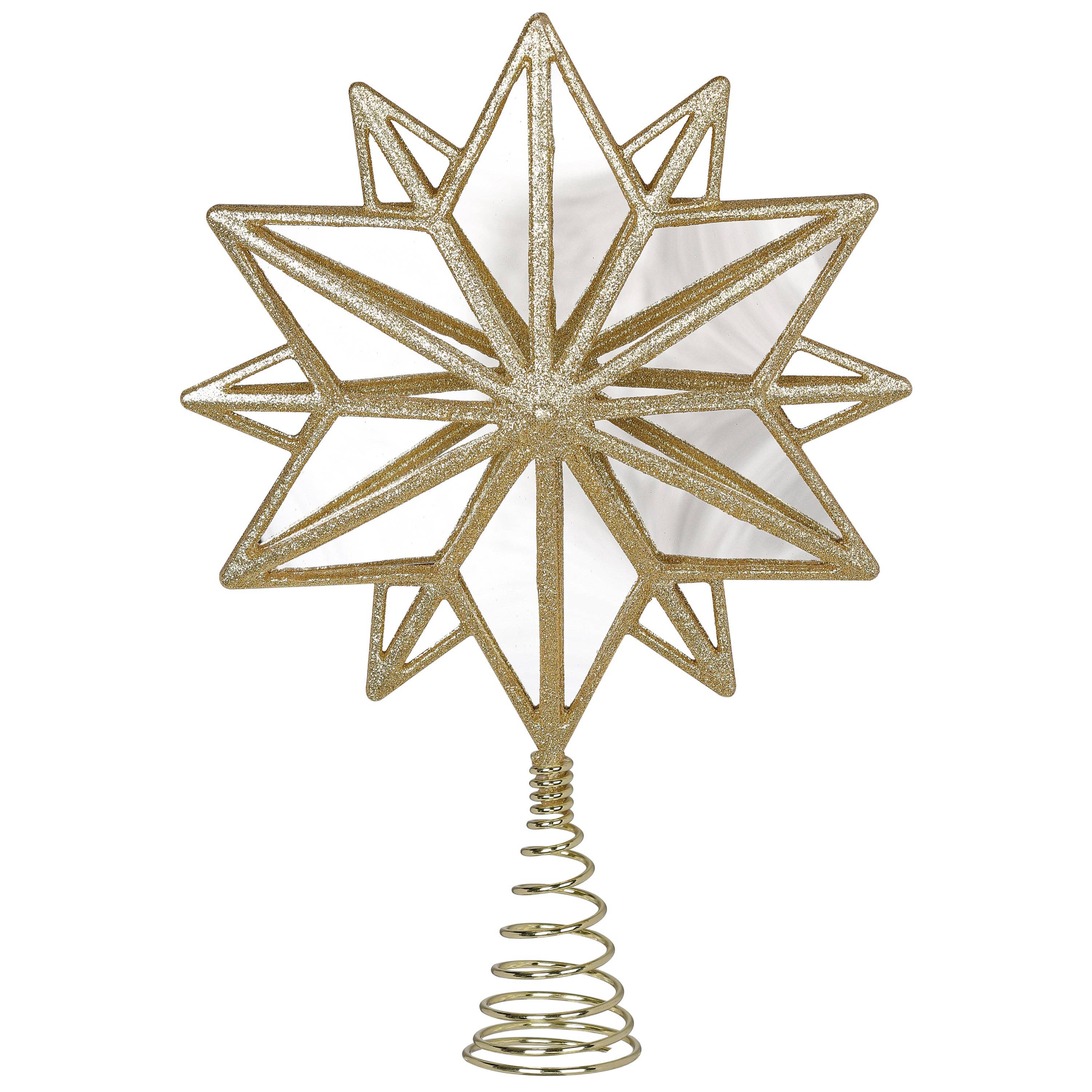 Decor N Beyond - Vente Décorations pour pointe de sapin de Noël - Parure de sapin en forme de flocon de neige en forme de miroir doré brillant2