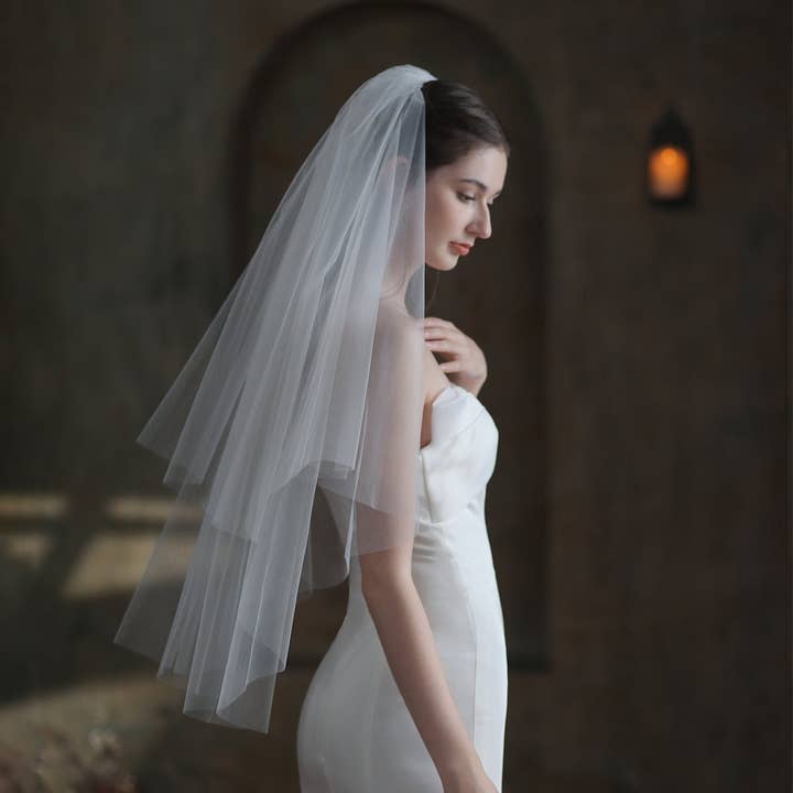 FanakoStudioNYC - Wholesale Veil - Women's - Wedding Veil, High Transparent Tulle Wedding Bridal Veil, Beige Color, Double-layer Veil, New Simple Retro Wedding Tiara.