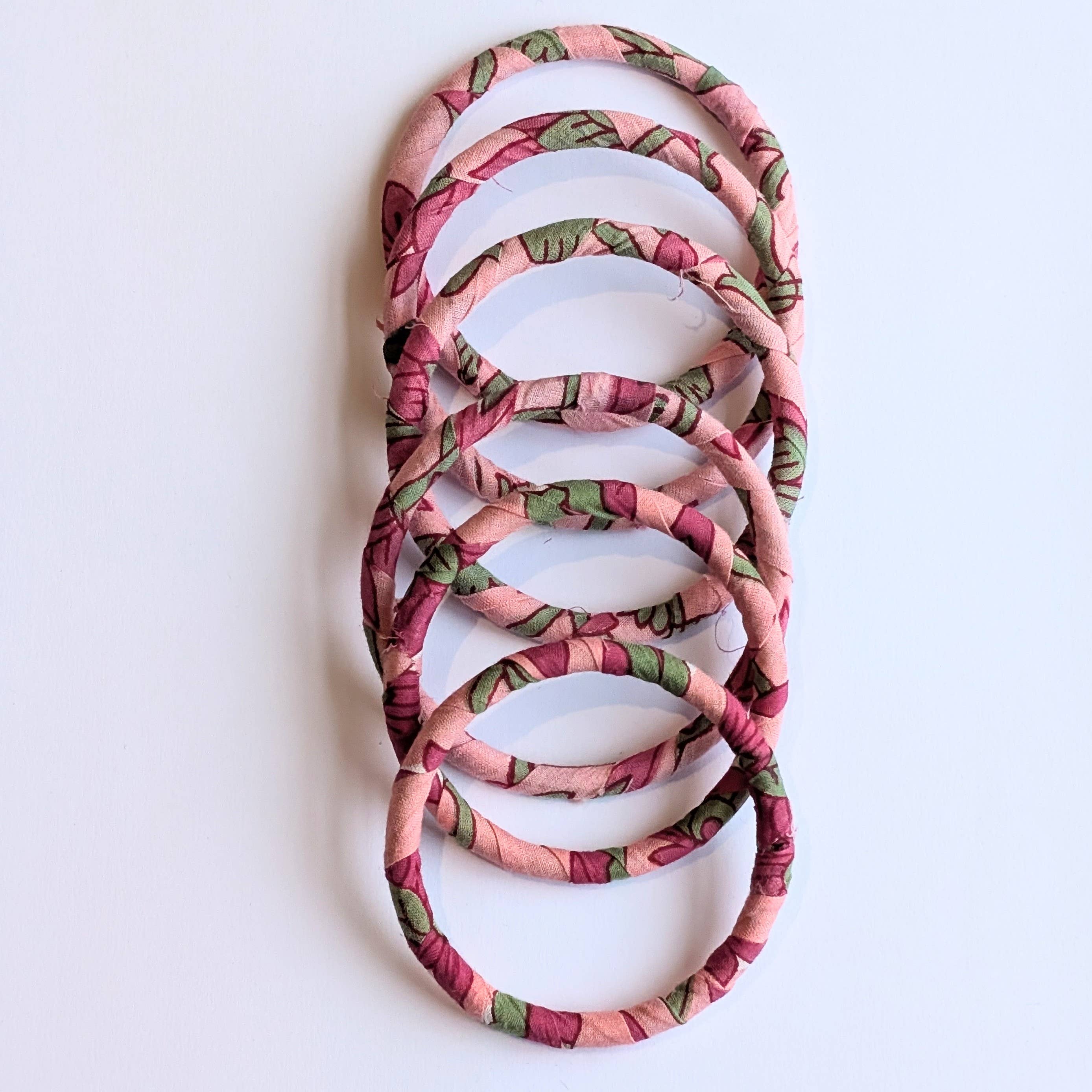 Twinflower - Wholesale Cuff Bracelet - Indian Fabric Handmade Bangle Pink Floral0