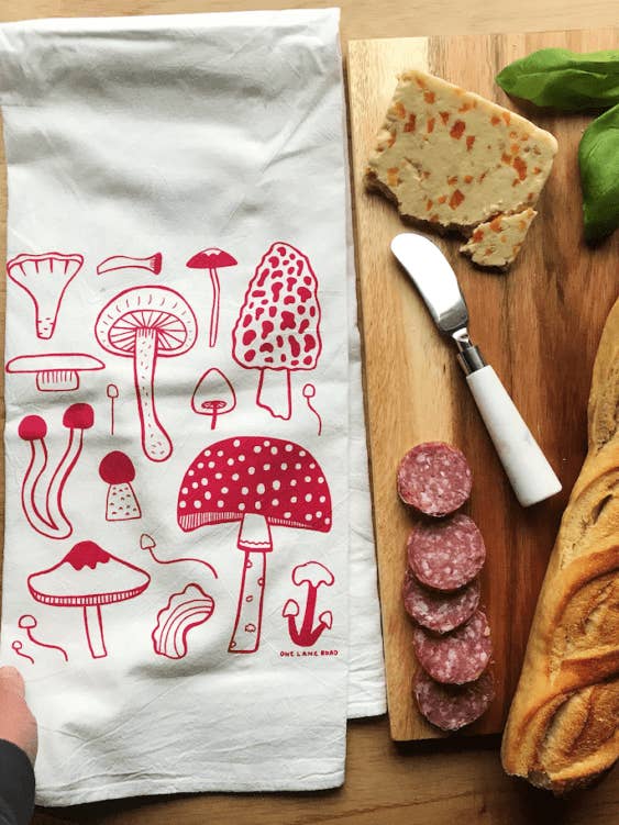 Mushroom Kitchen Tea Towel for wholesale by One Lane Road
