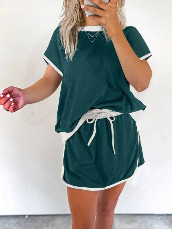 Colorblock Drop Shoulder T Shirt & Shorts Casual Set for wholesale by Rosa Clothing