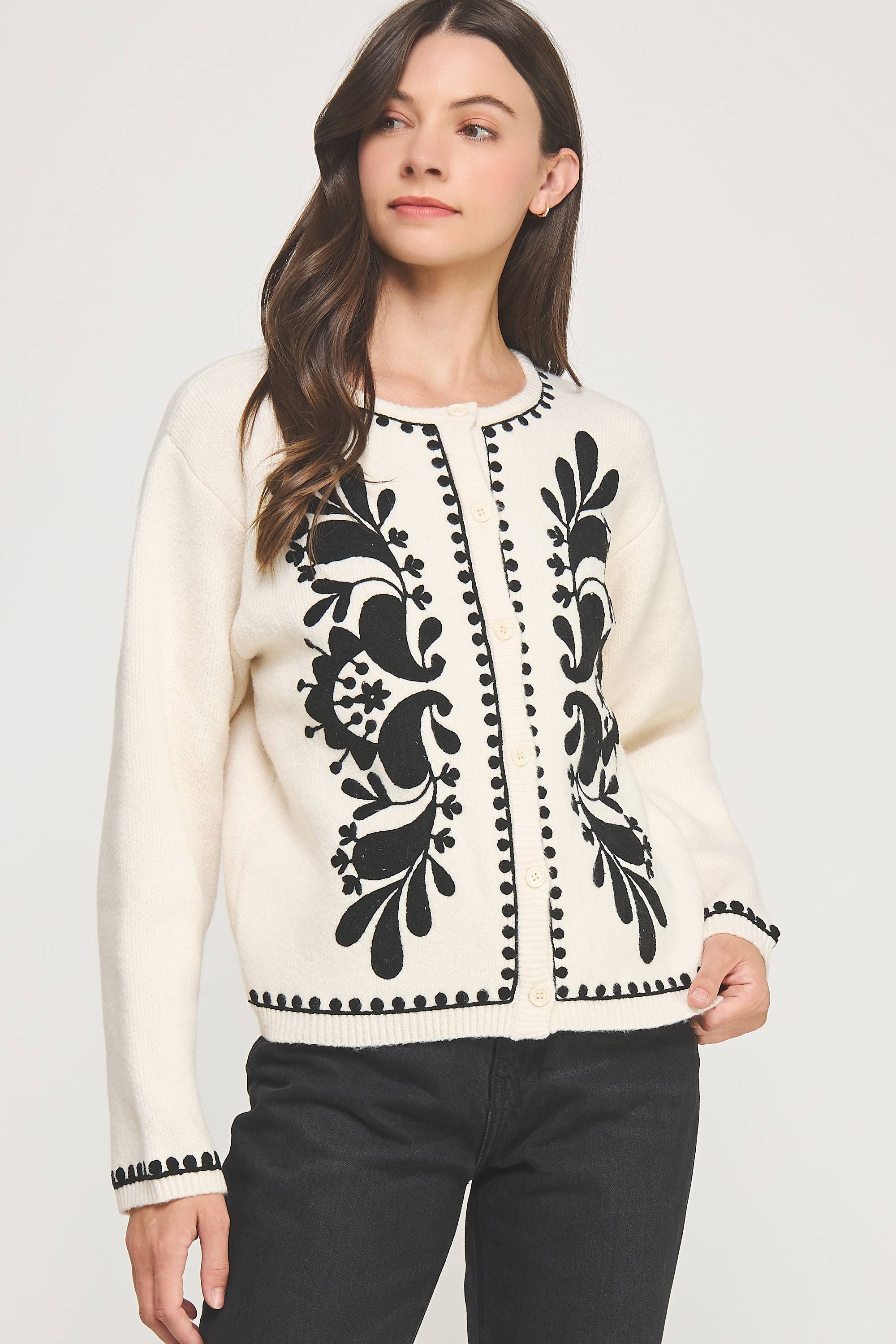 Strut & Bolt – wholesale Cardigan – Women’s – Embroidery Knitted Cardigan Sweater2