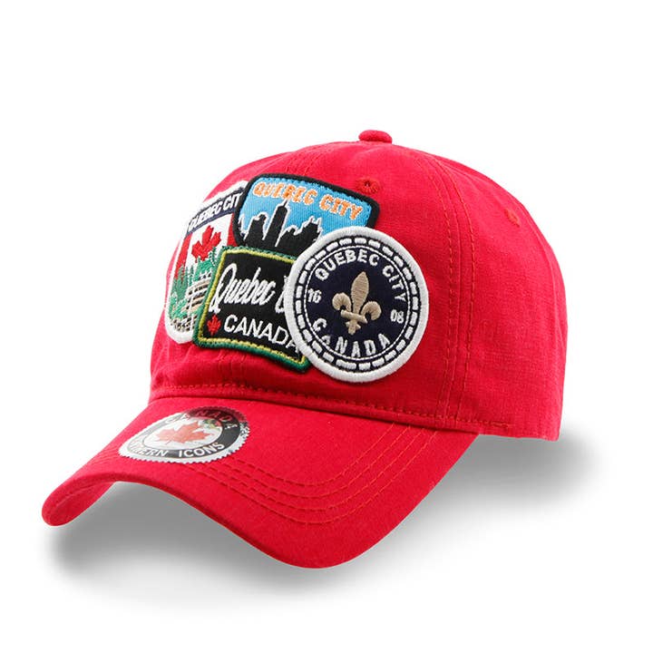 Quebec City Multi Patches washed canvas Cap for wholesale by Northern Icons Canada