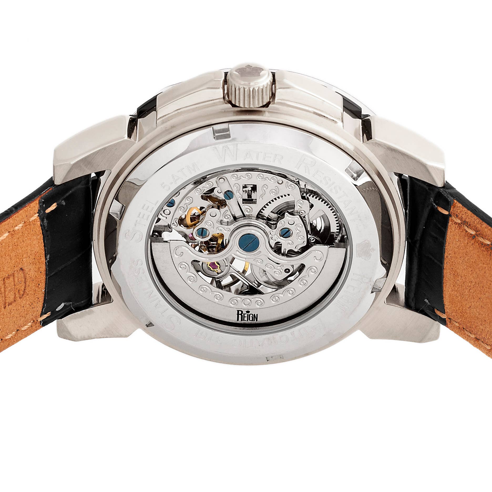 Reign - Wholesale Wrist Watch - Men's - Reign Philippe Automatic Leather-Band Skeleton Watch5