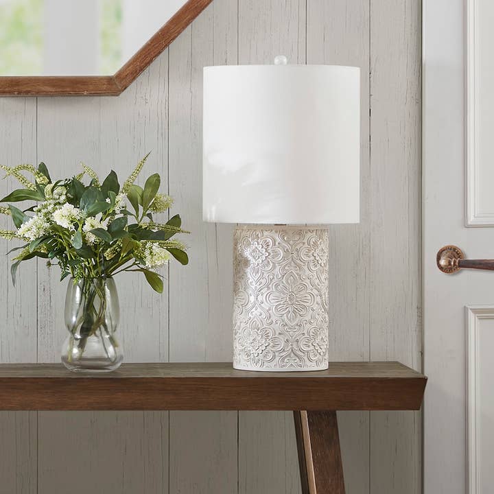 Olliix - Wholesale Accent/Desk Lamp - Dimmable Farmhouse Distressed Floral Table Lamp, Cream