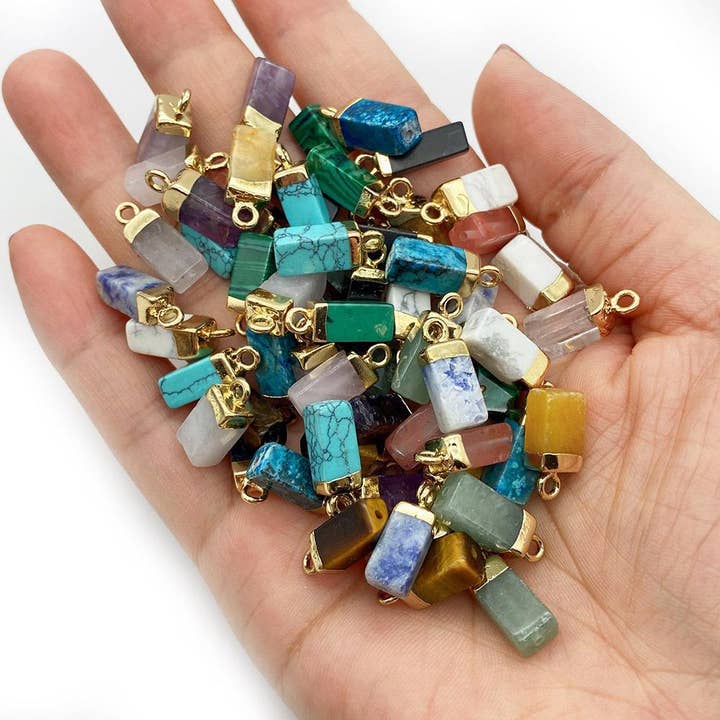 Gypsy Soul - Wholesale Individual Charm/Pendant - Dainty Gemstone Rectangle Bar Pendant - Assortment 20 Pcs