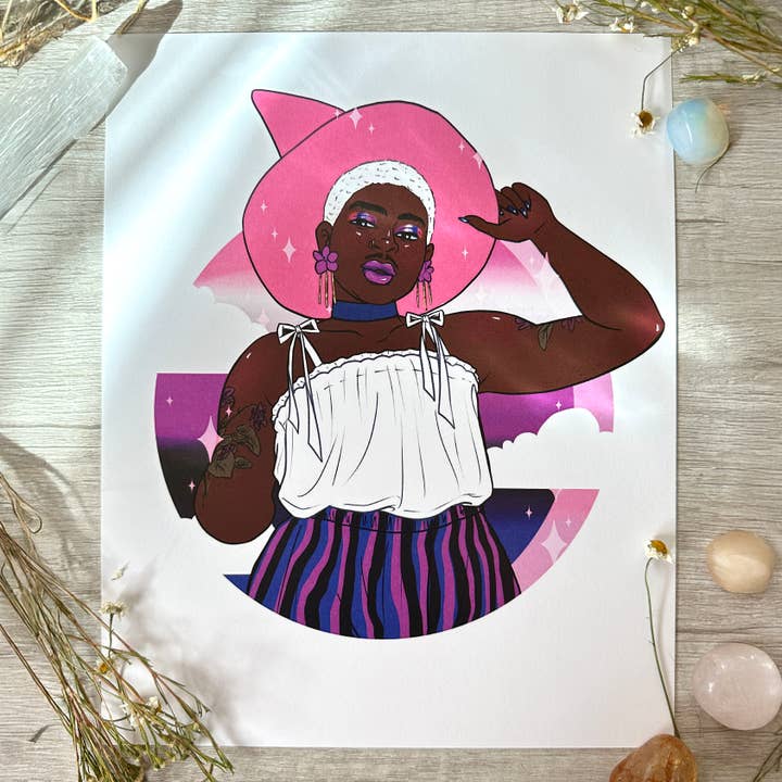 Genderfluid Pride Witch Art Print - 8x10" and 5x7" for wholesale by Rainbow Coven Designs