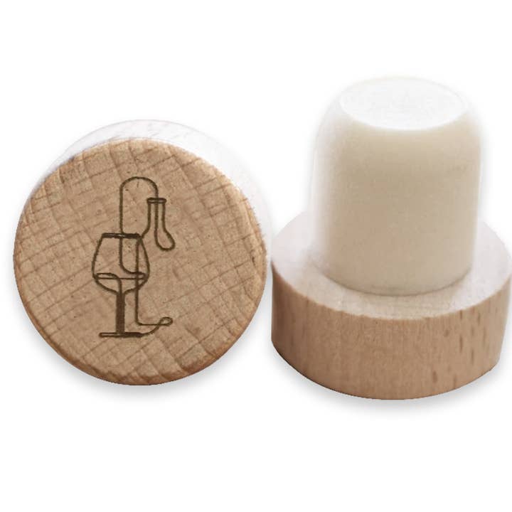 Reusable Engraved Wooden Wine Stopper Drawing Glass and Bottle for wholesale by Wantit