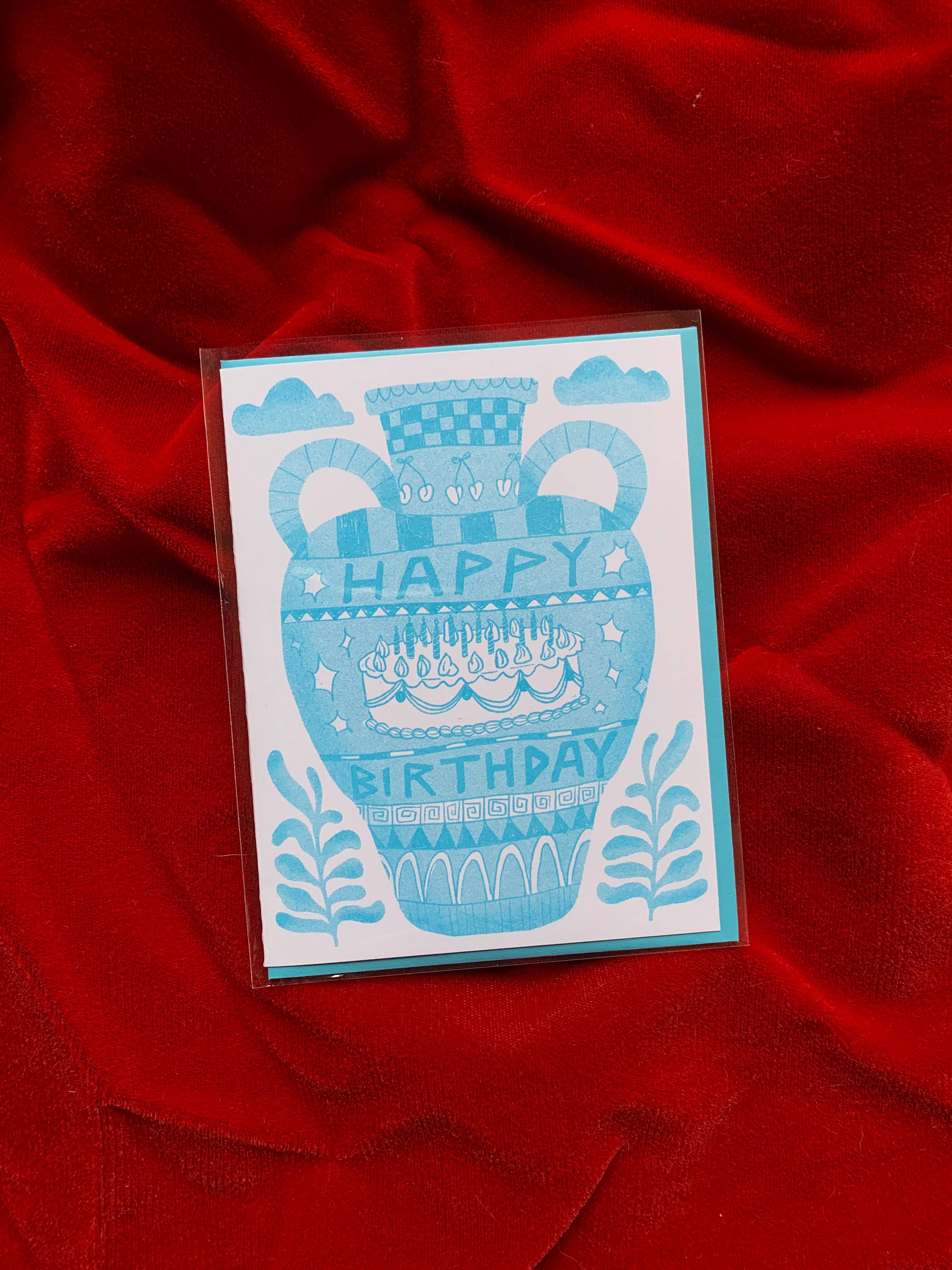 Alex Luciano - Venta al por mayor Tarjetas de cumpleaños - Tarjeta de felicitación Happy Birthday Vessel Risograph A2, color aguamarina2