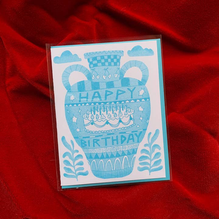 Alex Luciano - Venta al por mayor Tarjetas de cumpleaños - Tarjeta de felicitación Happy Birthday Vessel Risograph A2, color aguamarina2