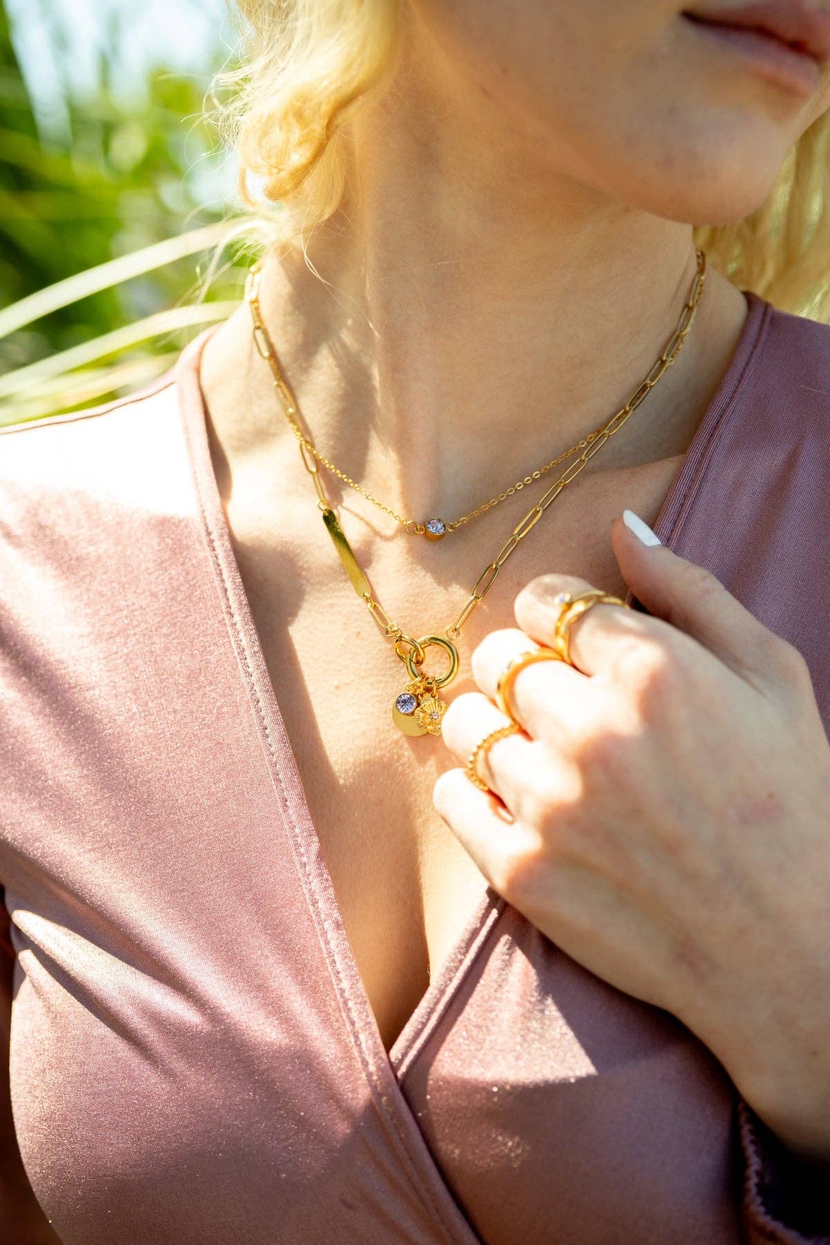 WJW - Wholesale Pendant/Charm Necklace - 18K Gold PVD Engravable Paperclip Charm Holder Necklace6