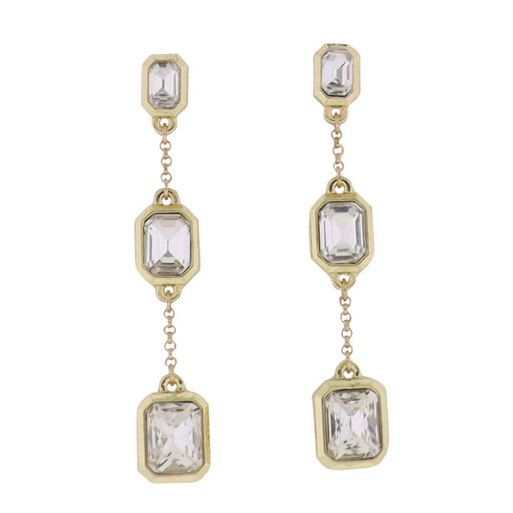 Gold Descending Clear Crystal Squares Earring for wholesale by Jane Marie
