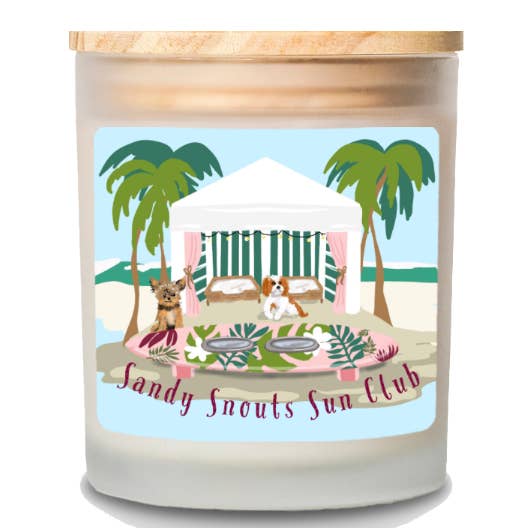 Sandy Snouts Sun Club – Coastal Art Candle for wholesale by Oh Yeah Creative Studio