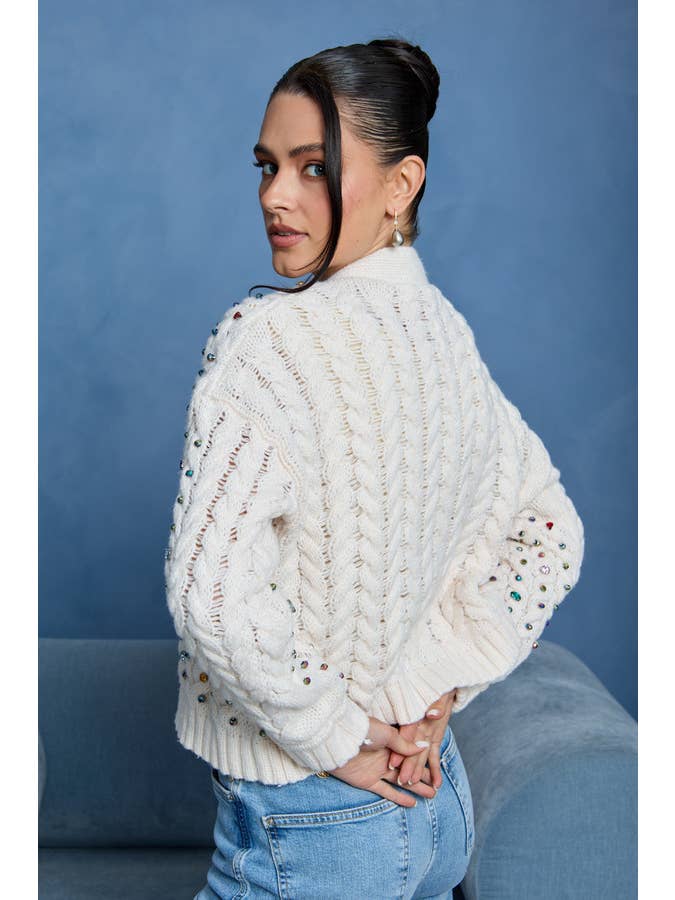 SAACHI - Wholesale Cardigan - Women's - Holiday Gemstone Cable Knit Cardigan2