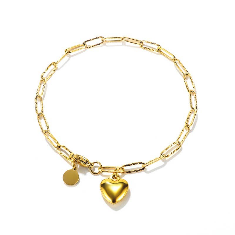 Gold 18K STAINLESS STEEL TARNISH FREE HEART BRACELET | 40B5132 for wholesale on Faire1