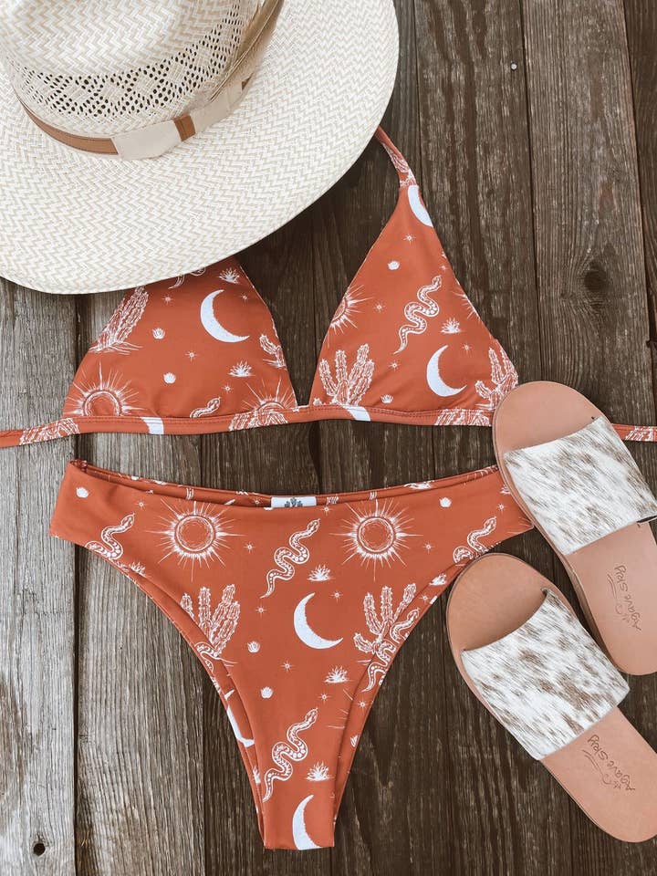 Rosa Clothing - Wholesale Two Piece Swimsuit - Women's - Western Horsehead Cactus Print Cowgirl Bikini Set