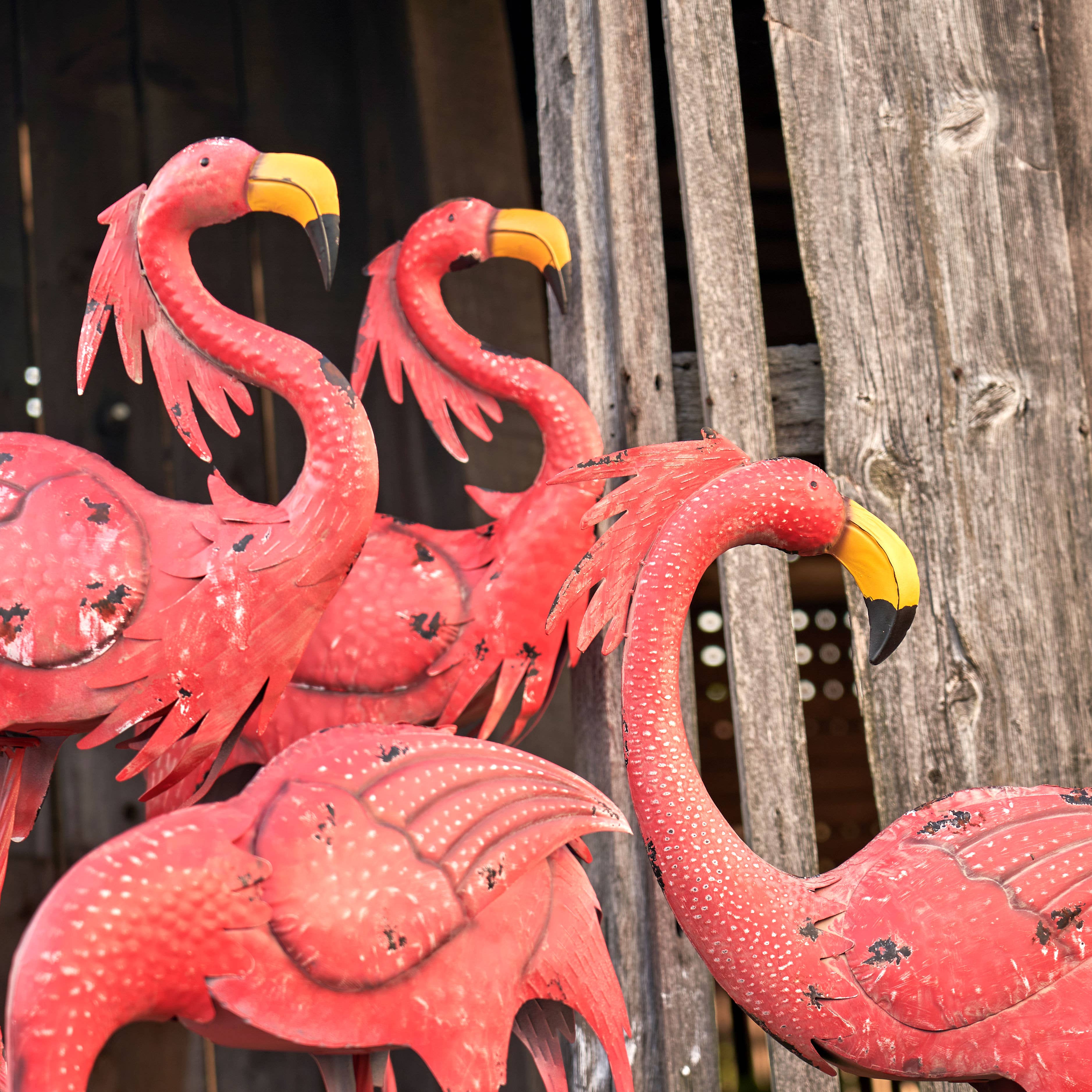 Zaer Ltd. International - Wholesale Outdoor Ornament/Decor - 40.25" Tall Bright Pink Iron Flamingos- 4PC/Set3