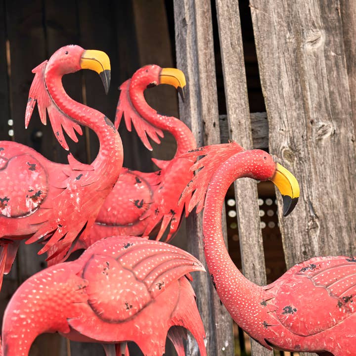 Zaer Ltd. International - Wholesale Outdoor Ornament/Decor - 40.25" Tall Bright Pink Iron Flamingos- 4PC/Set3