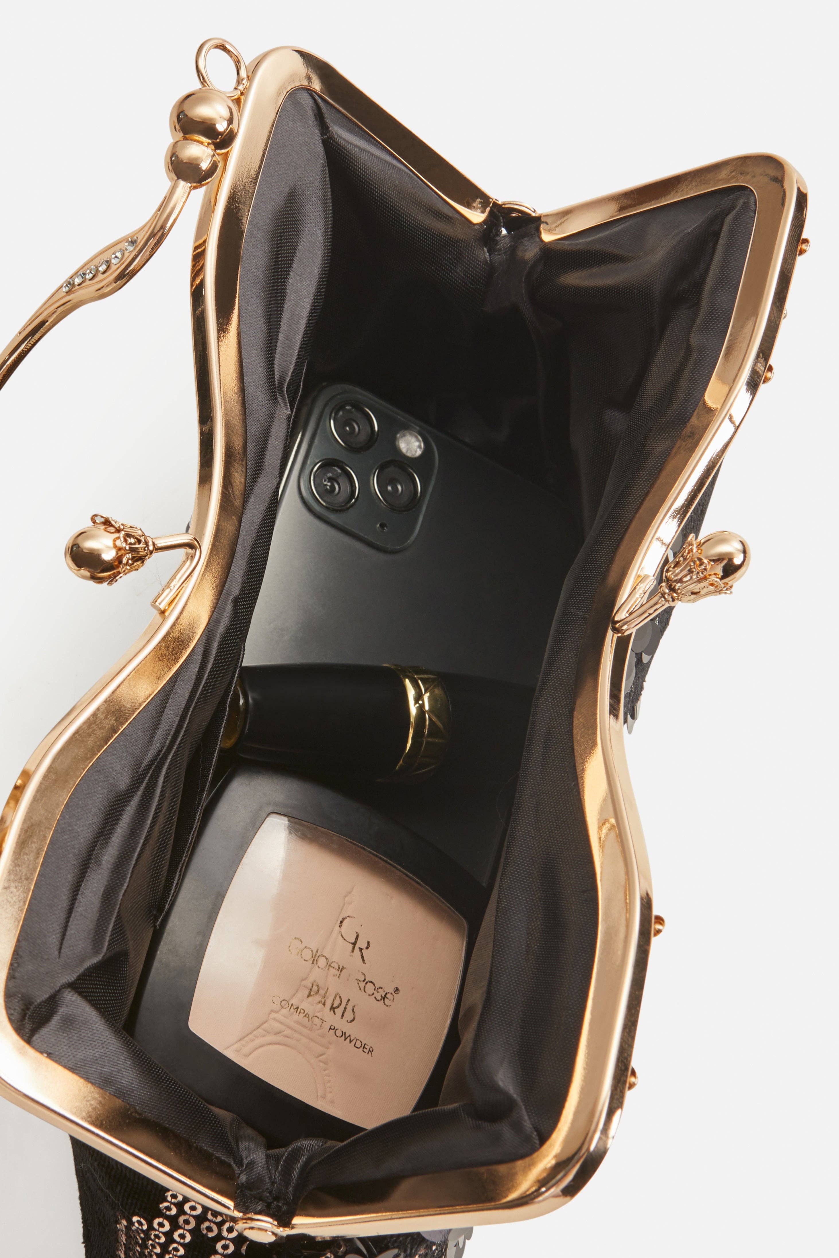 Black Light Gold Luxury Irregular Sequin Velvet Clutch for wholesale on Faire2