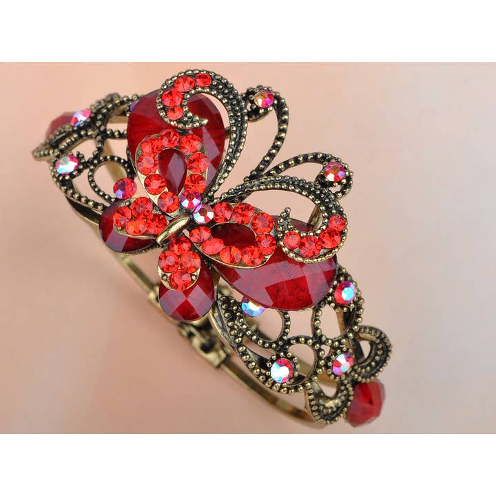 AK Brand – Engroshandel Manchetarmbånd – Messing Antik Rubinrød Diamantformet Filigran Armbånd11