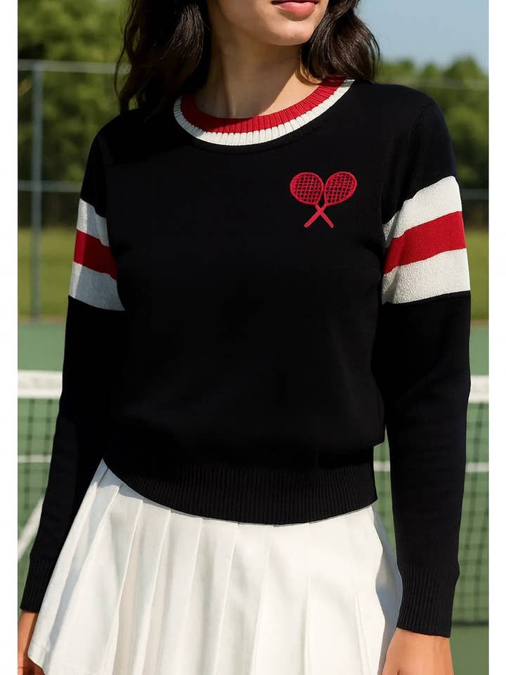 Tennis Classic Sweater - Black for wholesale by Runway Athletics