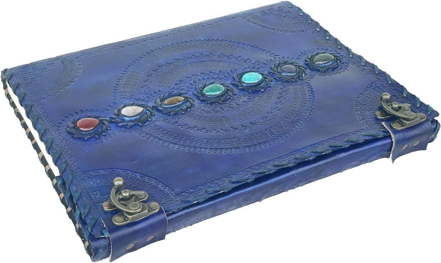 Tuzech Leather - Wholesale Journal/Diary - Tuzech Seven Chakra Medieval Stone Embossed Handmade Jumbo Leather Journal Book of Shadows Notebook Office Hocus Pocus Diary College Poetry Sketch With Leather Bound53