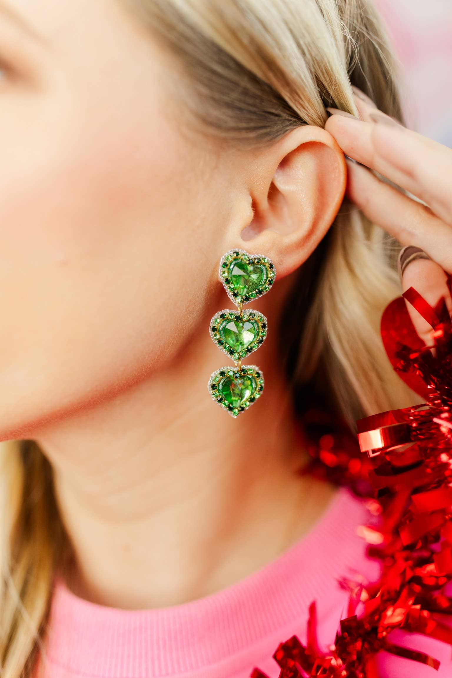 Taylor Shaye Designs - Vente Boucles d'oreilles pendantes - Coeurs à trois perles Rosaline5