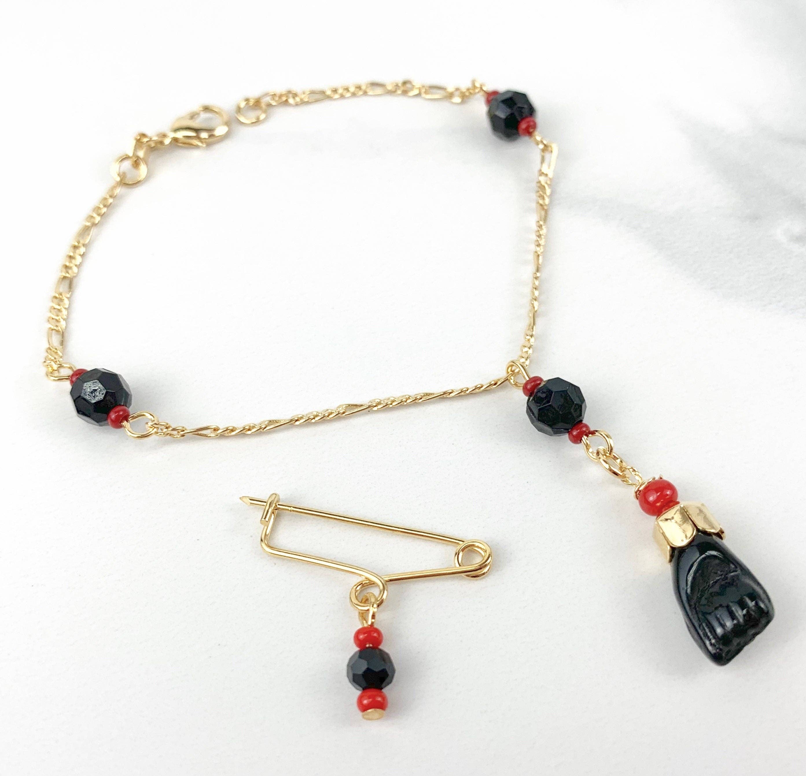 Luxus Accessories - Wholesale Brooch - 18k Gold Filled Azabache Baby Pin Brooch or Bracelet2