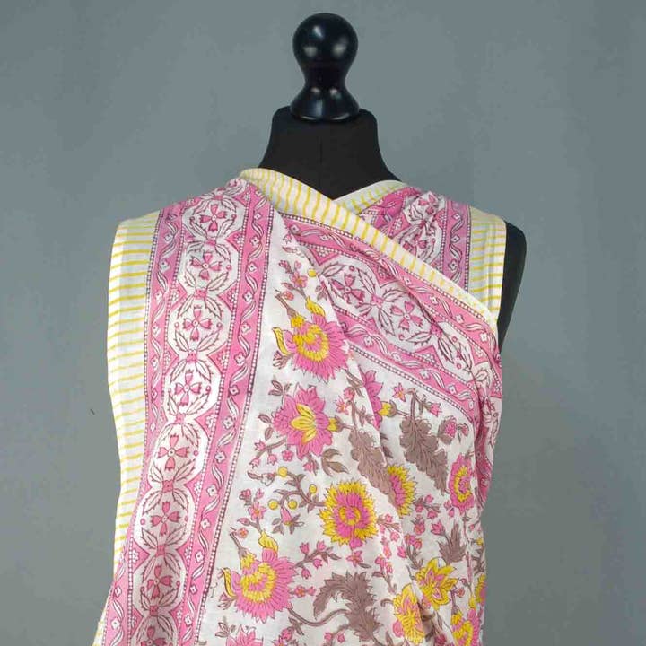 Beach Coverup Sarong Pareo - Pink Yellow Carnation for wholesale by Kantha Decor