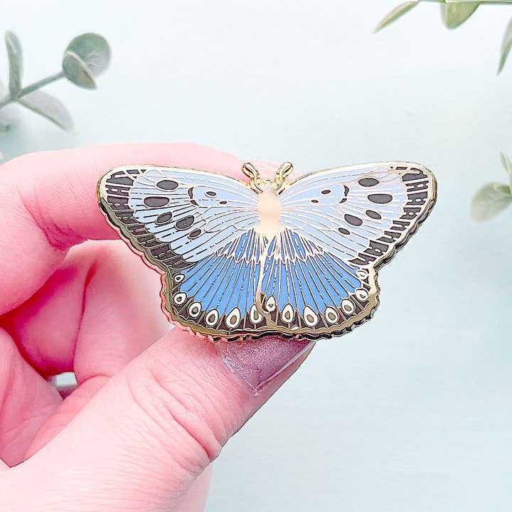 Alum and Ink - Wholesale Lapel Pin/Button - Large Blue Butterfly (Phengaris arion) Enamel Pin