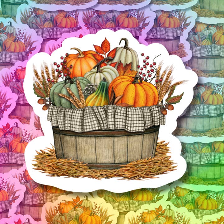 Autocollant en vinyle panier citrouille pour la vente par Hikaru Tara Art Arst & Craft Gift Shop