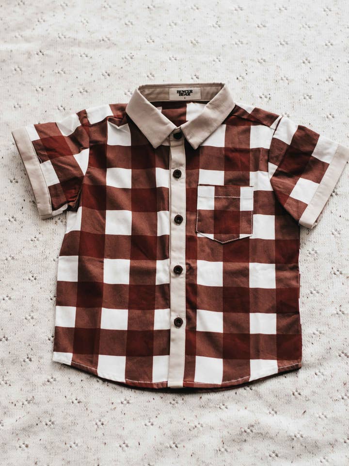 Men's Collared Shirt: Red Gingham for wholesale by Bencer & Hazelnut