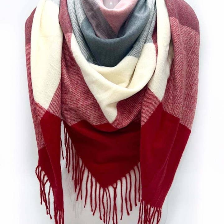 LINETA - Wholesale Sjaal - Dames - HG-35 Grote vierkante sjaal met ruitpatroon en lange franjes9