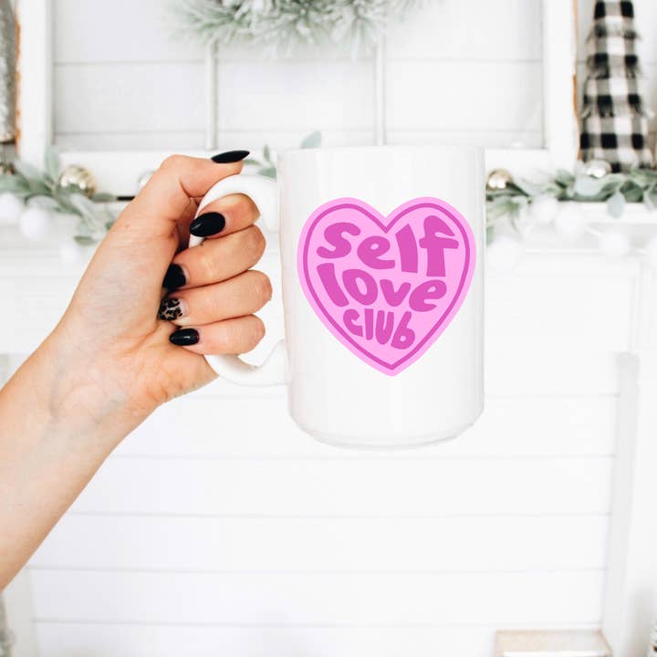 Tazza da caffè da 15 once, Self Love Club, Mental Health Matters, tazza per la vendita all'ingrosso da parte di Boho Sips