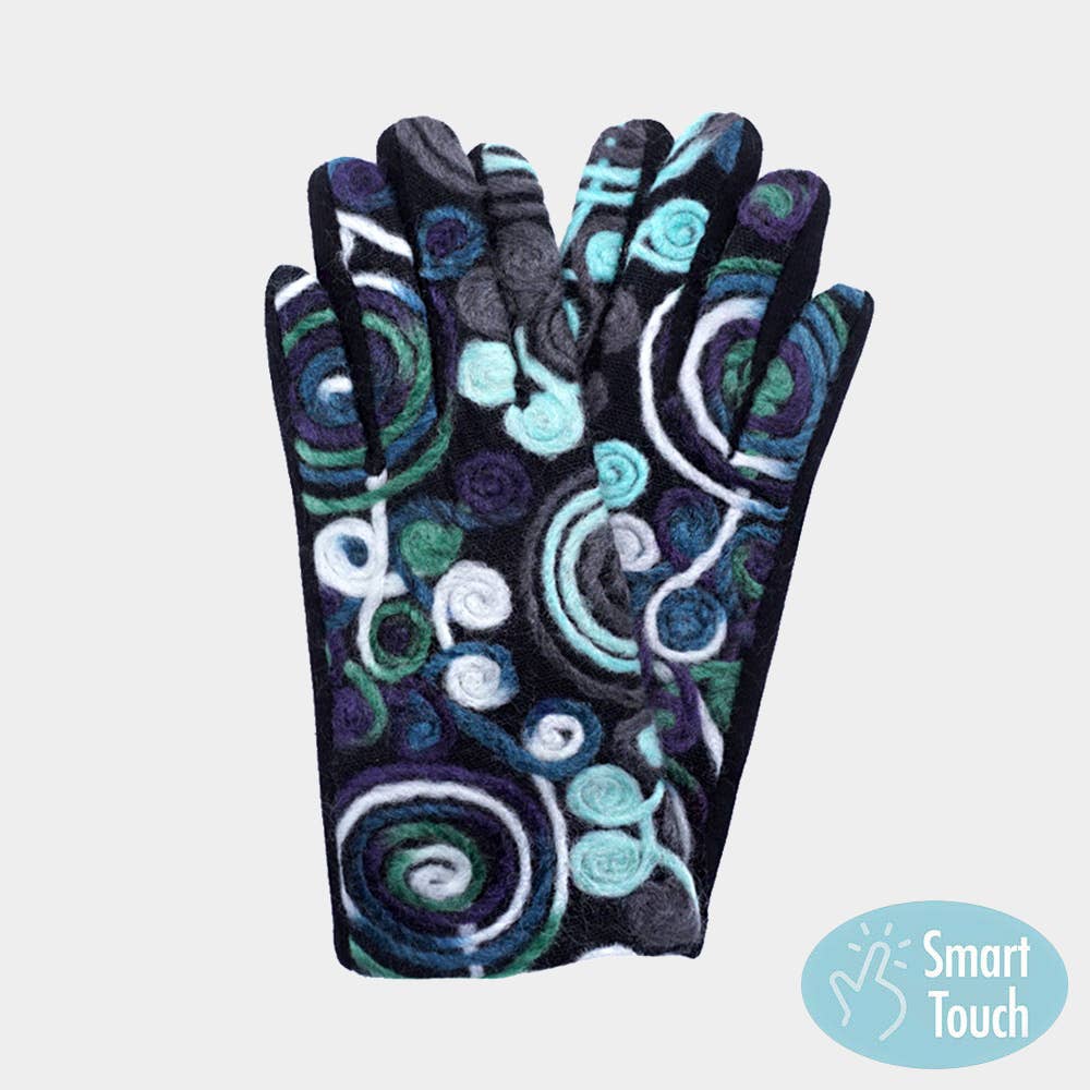 Sensibling Corp. - Wholesale Gloves - Women's - Abstract Swirl Yarn Embroidered Smart Touch Gloves5