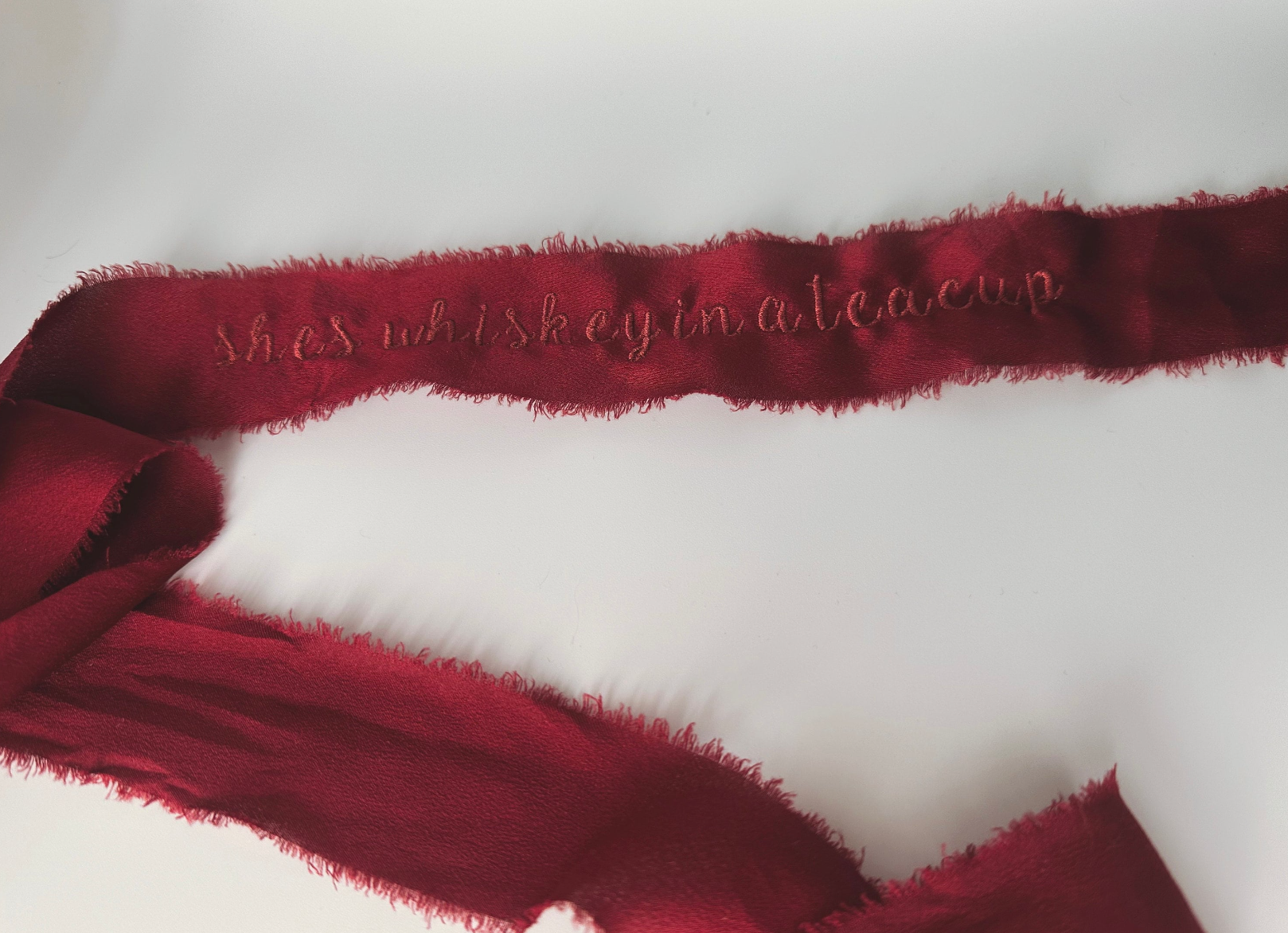 Little Lamb Designs - Wholesale Hat Accessory - Women's - Embroidered hat band with "whiskey in a teacup" quote2