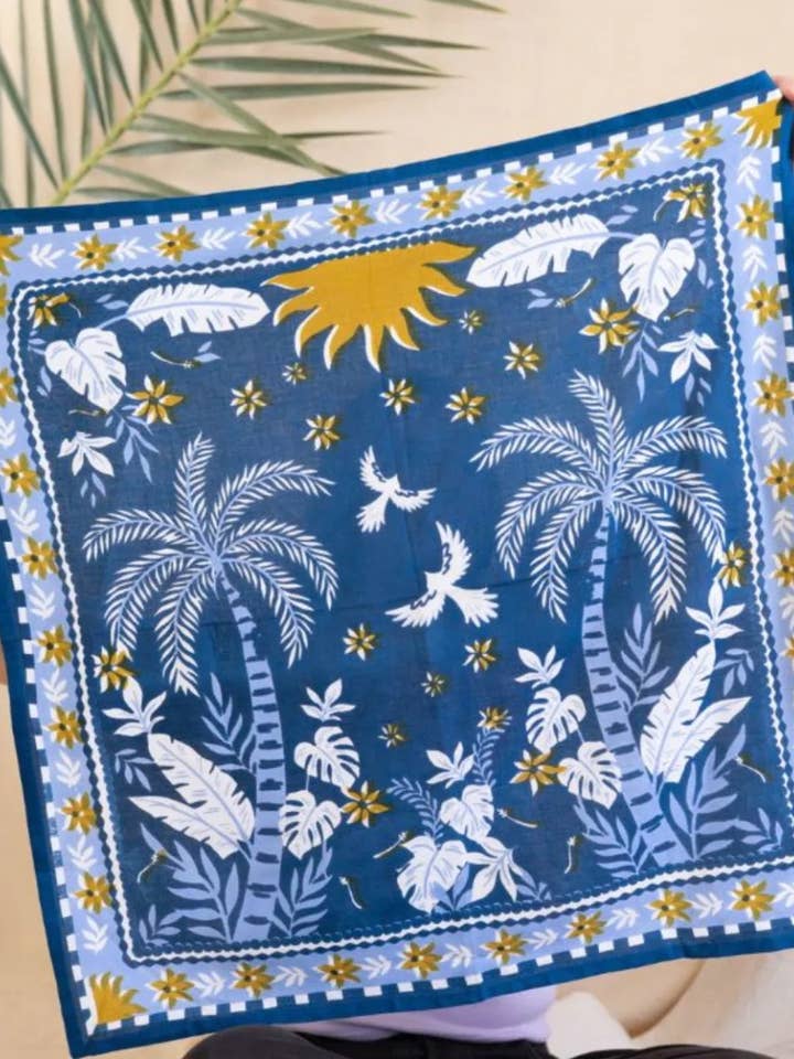 Medium scarf 65x65cm in cotton - Tropical Spirit Khaki for wholesale by Bindi Atelier