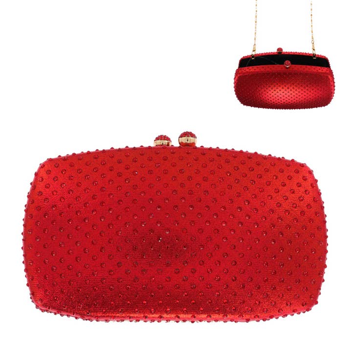 SP Sophia Collection - Wholesale Clutch Bag - Women's - Scattered Rhinestone Bedazzled Evening Clutch w/ Strap