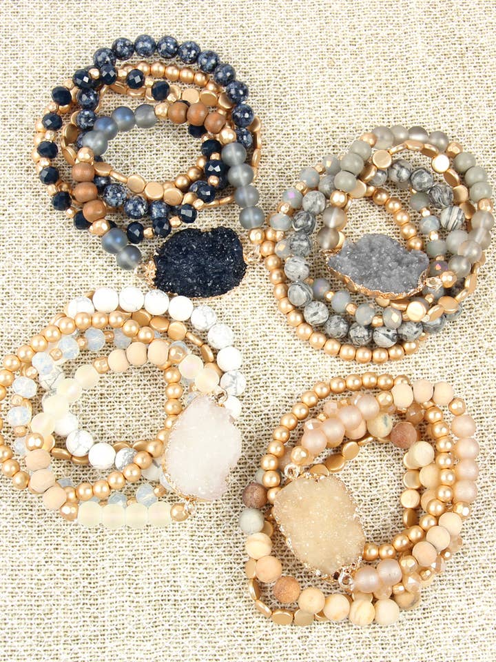Druzy Charm Mixed Bracelet Set for wholesale by MYS Wholesale Inc